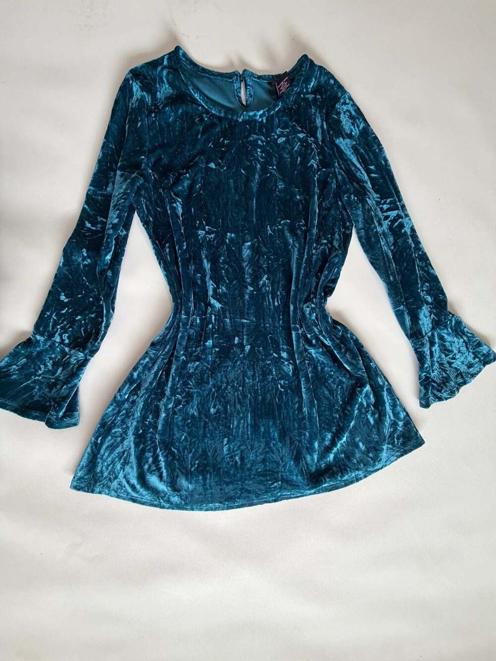 It's Our Time Teal Crushed Velvet Long Sleeve Mini Dress Y2K